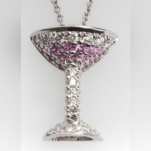 Roberto Coin Tiny Treasures Diamond and Pink Sapphire Martini Glass Pendant